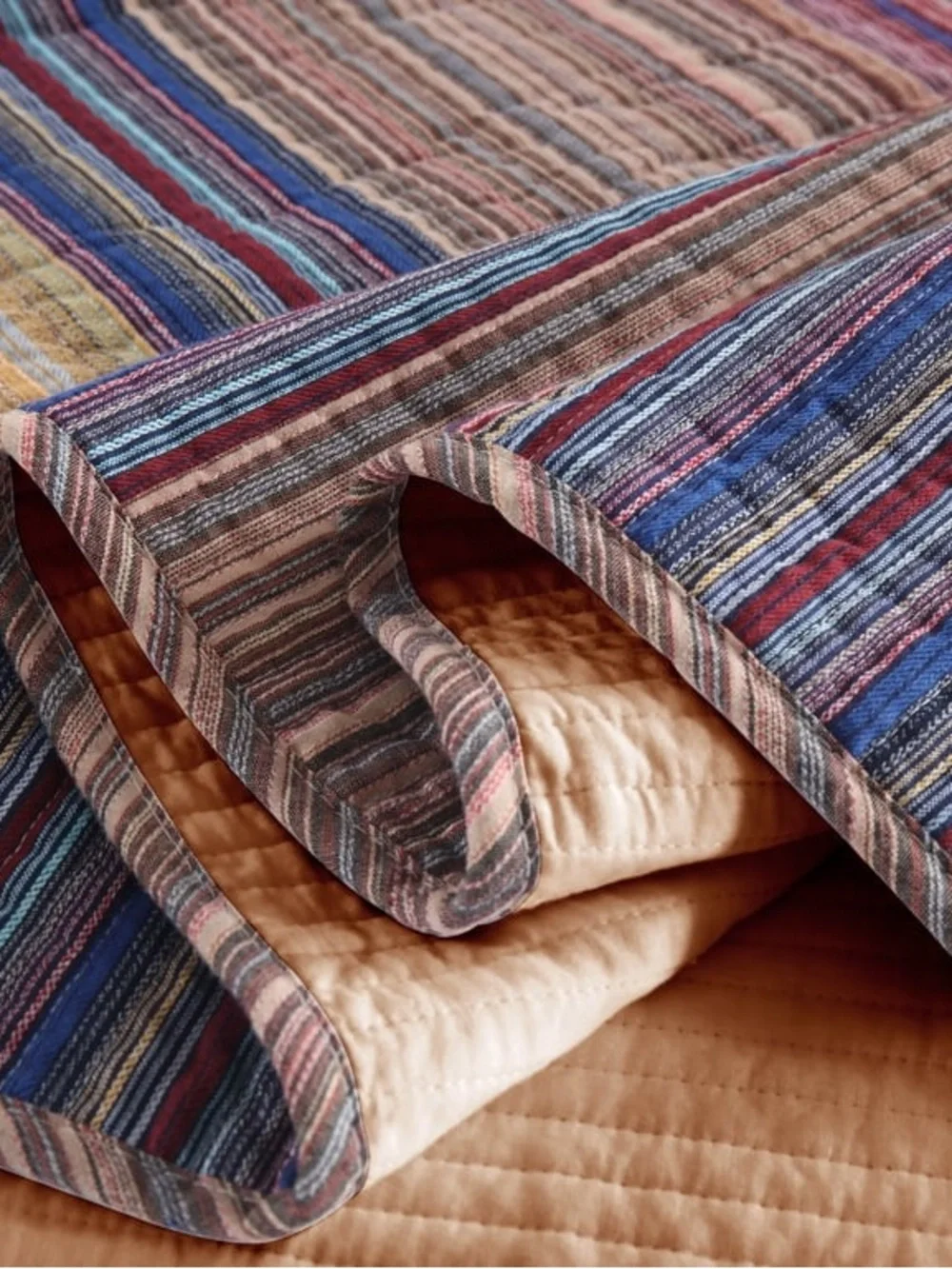 Multicolor Striped Quilt Set Queen 3 piece cotton quilt